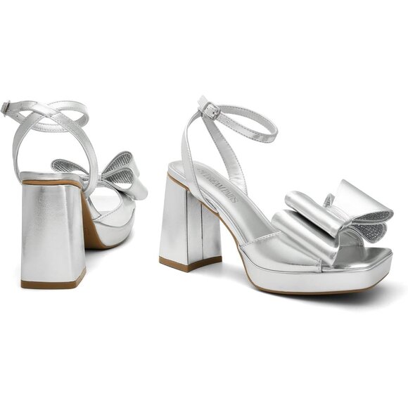 Dream Pairs Women Silver Chunky Heels Fashion High Block Square Toe Dress Sandal - Picture 3 of 7